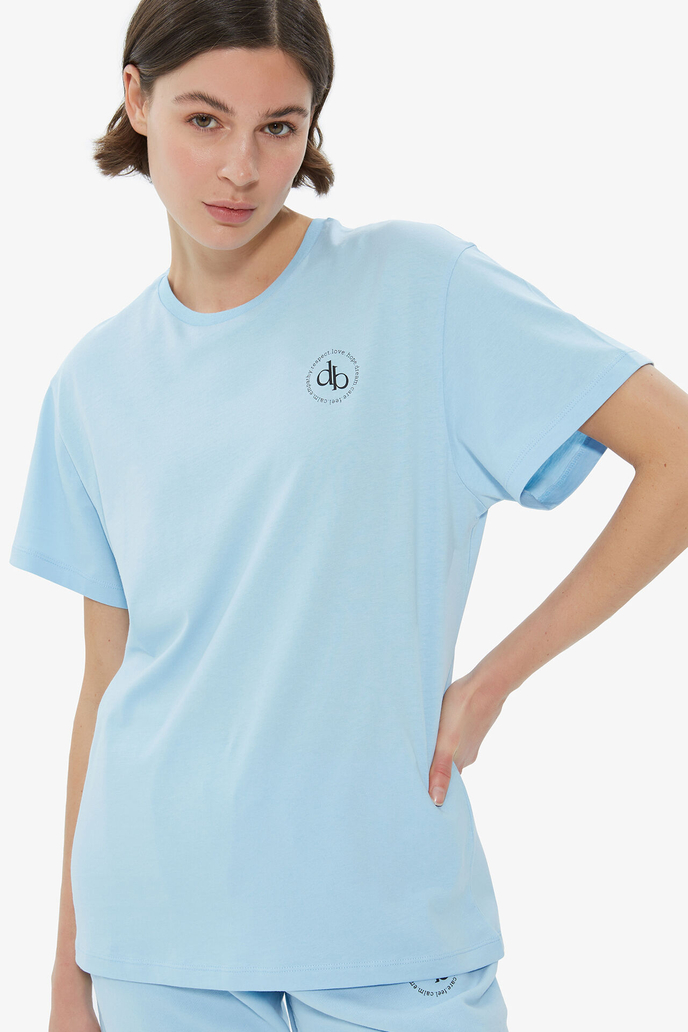 T-Shirt Bebek Mavisi Ön Baskılı Bisiklet Yaka Basic T-shirt