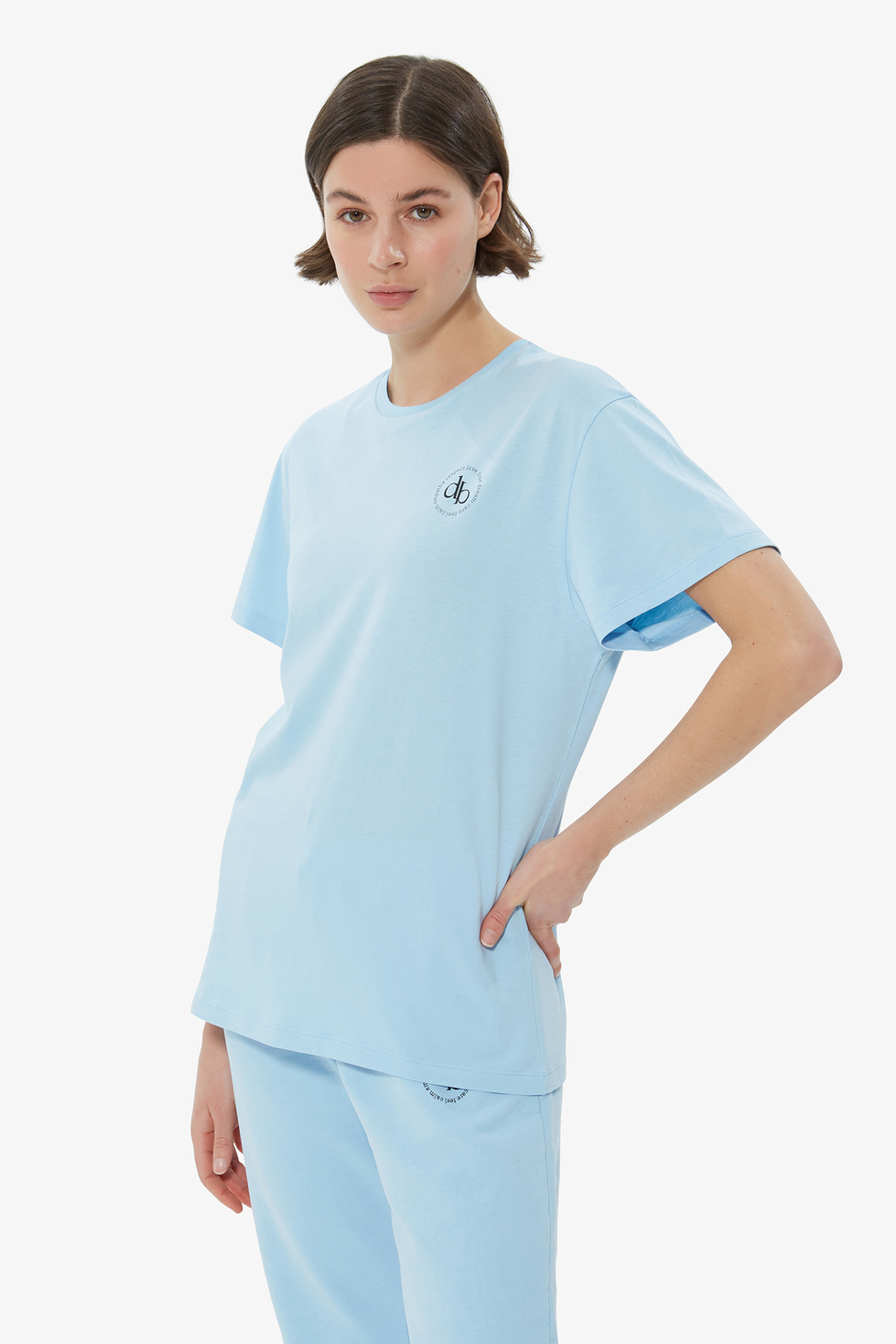 T-Shirt Bebek Mavisi Ön Baskılı Bisiklet Yaka Basic T-shirt