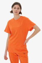 T-Shirt Turuncu Arka Baskılı Bisiklet Yaka Basic T-shirt