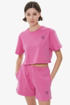 T-Shirt Pembe Bisiklet Yaka Crop T-shirt