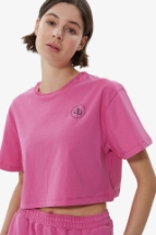 T-Shirt Pembe Bisiklet Yaka Crop T-shirt