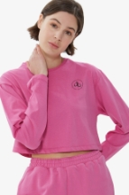 T-Shirt Pembe Bisiklet Yaka Uzun Kol Crop T-shirt