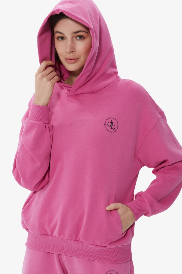 Sweatshirt Pembe Kapüşonlu Basic Sweatshirt