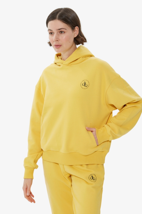 Sweatshirt Sarı Kapüşonlu Basic Sweatshirt