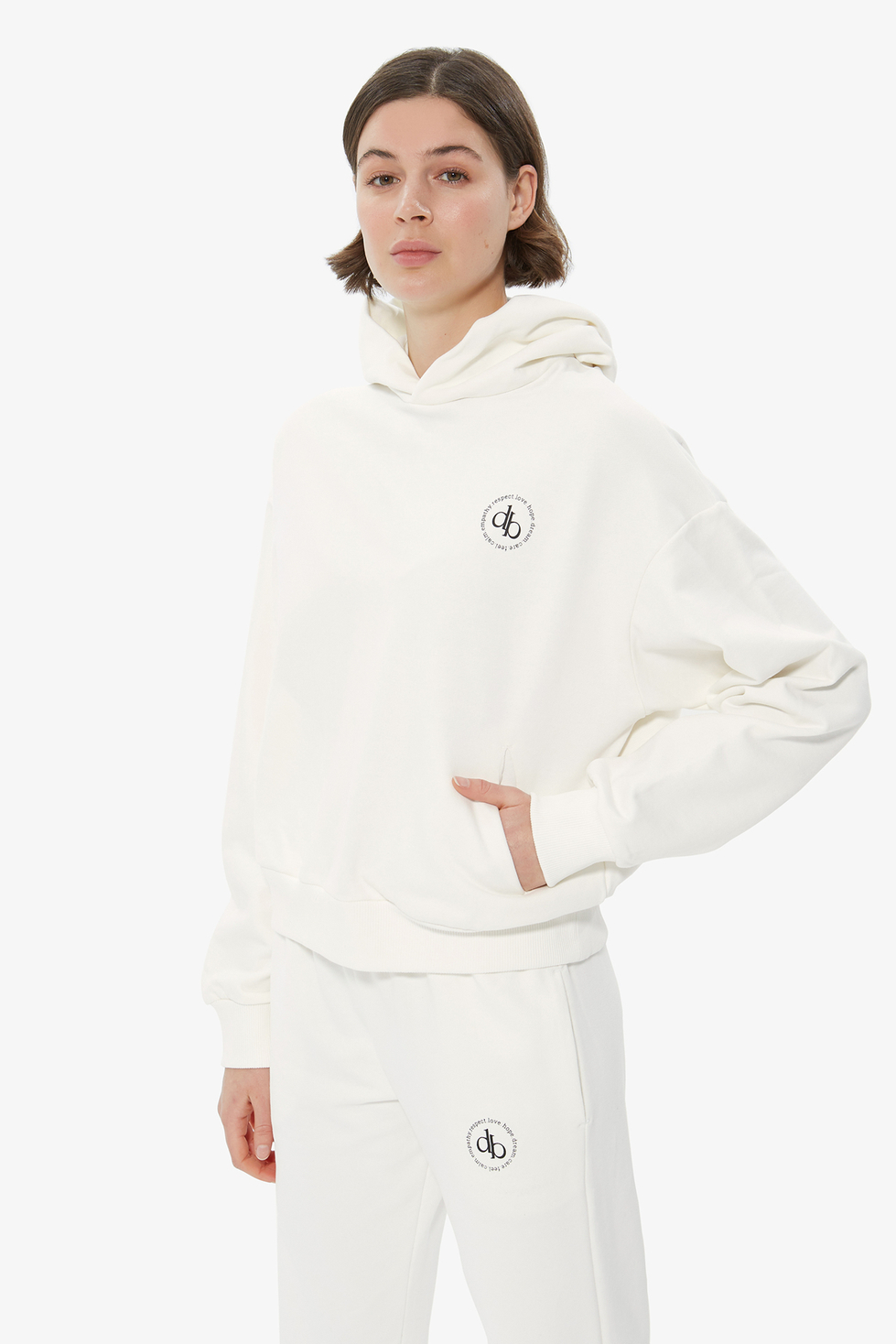Sweatshirt Beyaz Kapüşonlu Basic Sweatshirt