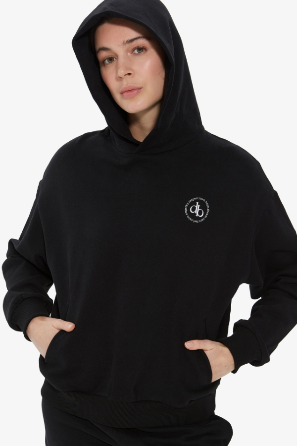 Sweatshirt Siyah Kapüşonlu Basic Sweatshirt