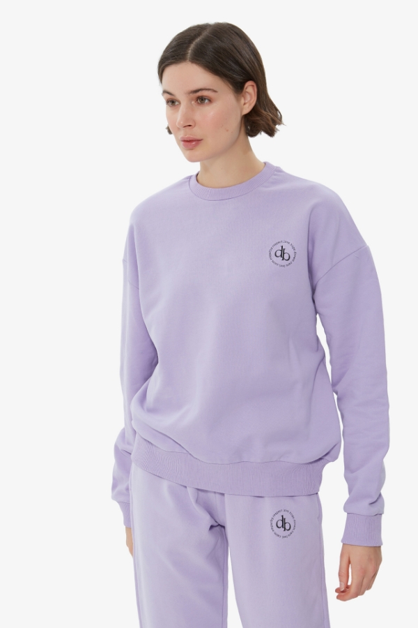 Sweatshirt Lila Bisiklet Yaka Basic Sweatshirt