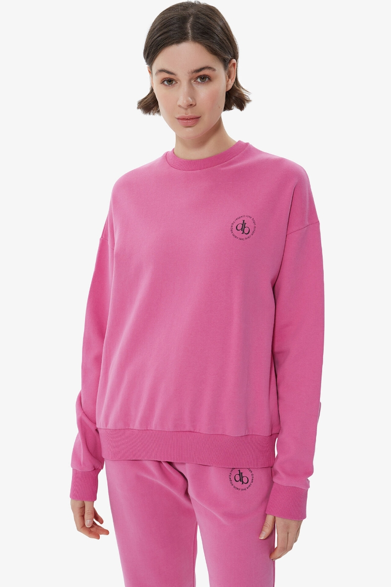 Sweatshirt Pembe Bisiklet Yaka Basic Sweatshirt