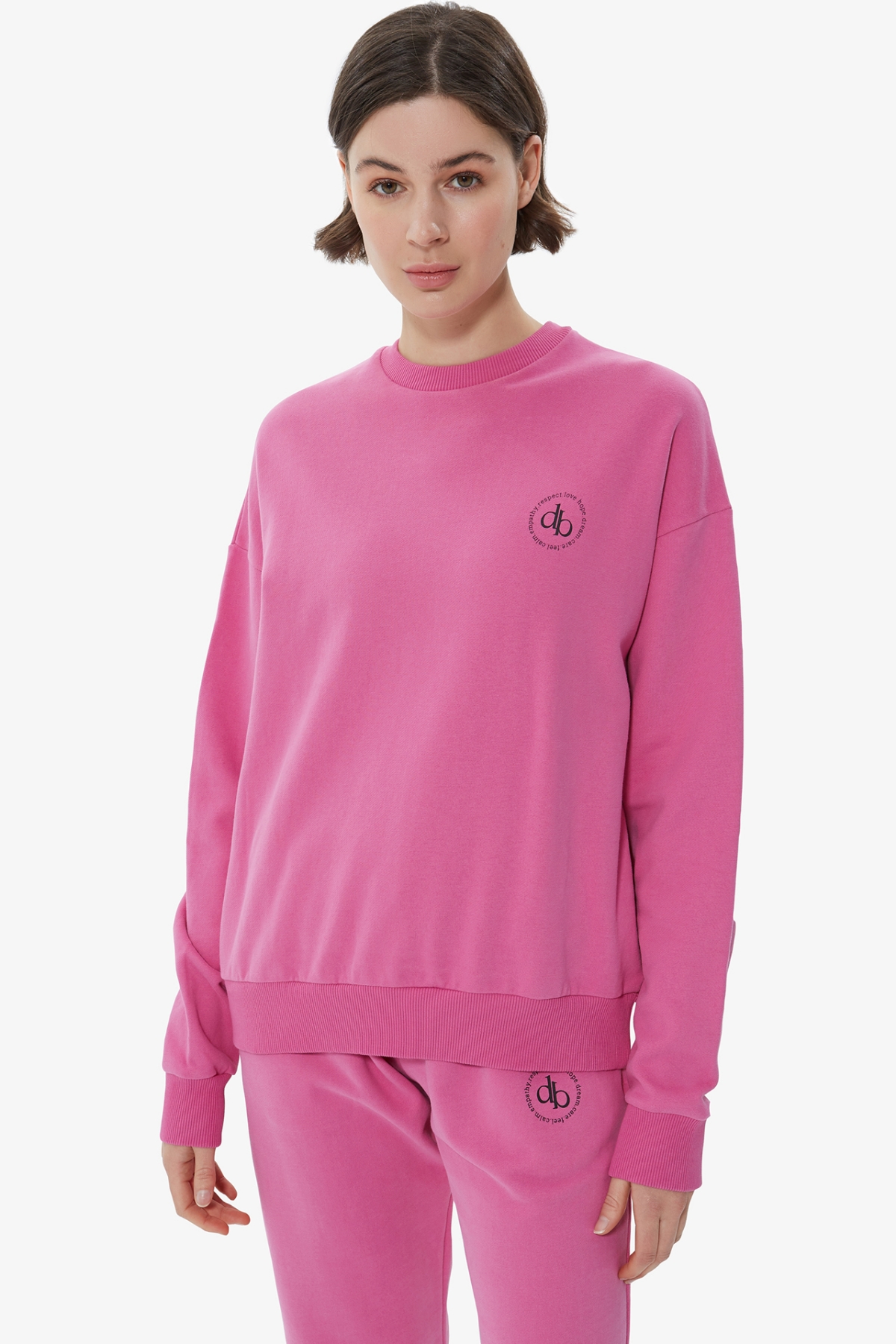 Sweatshirt Pembe Bisiklet Yaka Basic Sweatshirt