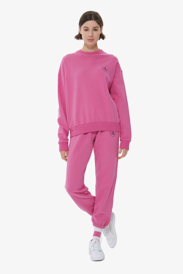 Sweatshirt Pembe Bisiklet Yaka Basic Sweatshirt