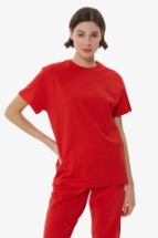 T-Shirt Kırmızı Ön Baskılı Bisiklet Yaka Basic T-shirt