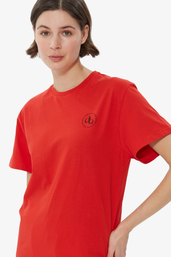 T-Shirt Kırmızı Ön Baskılı Bisiklet Yaka Basic T-shirt