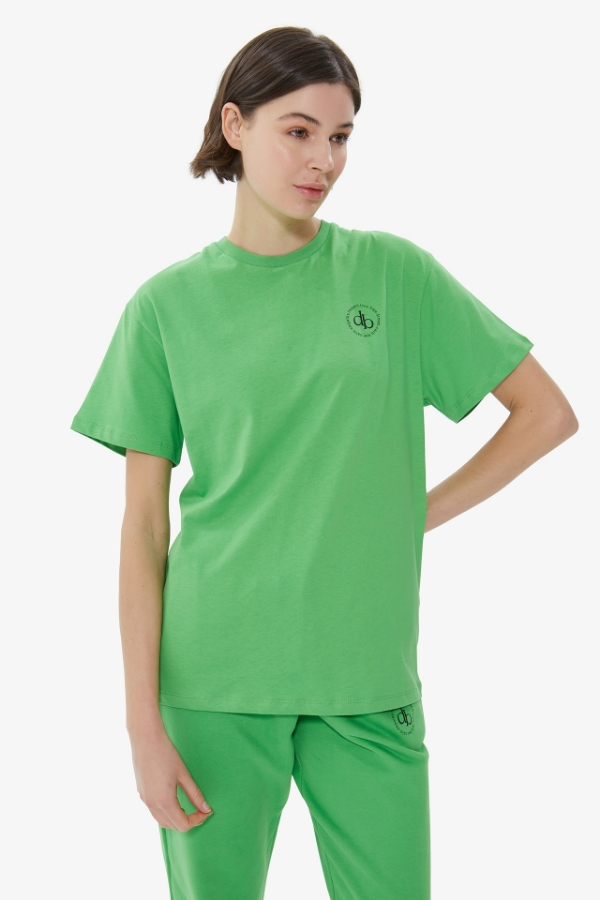 T-Shirt Yeşil Ön Baskılı Bisiklet Yaka Basic T-shirt