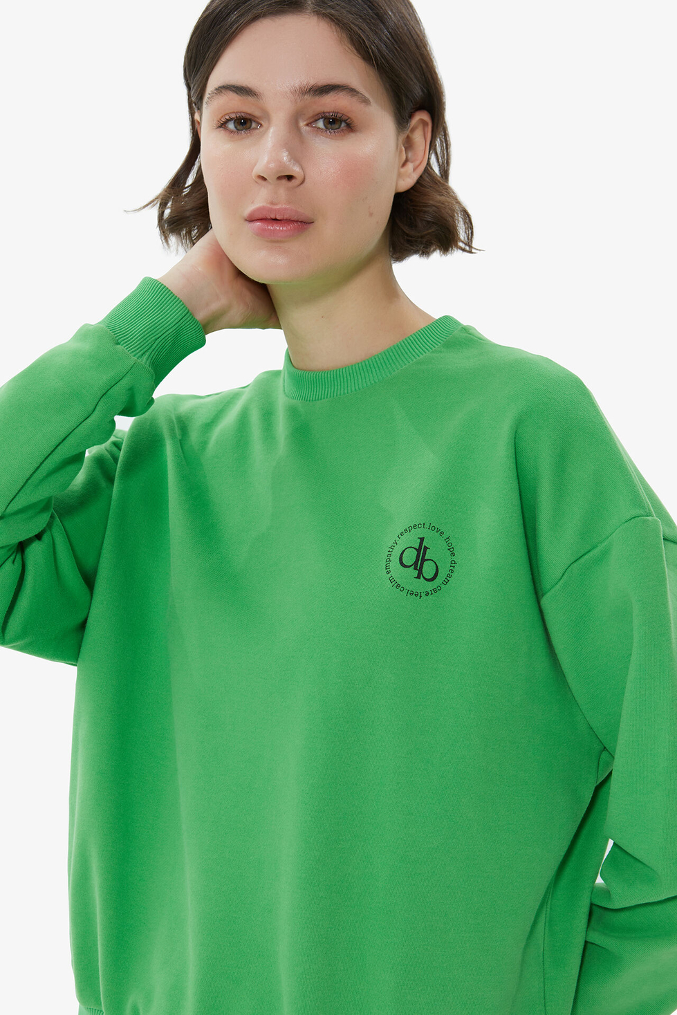 Sweatshirt Yeşil Bisiklet Yaka Basic Sweatshirt