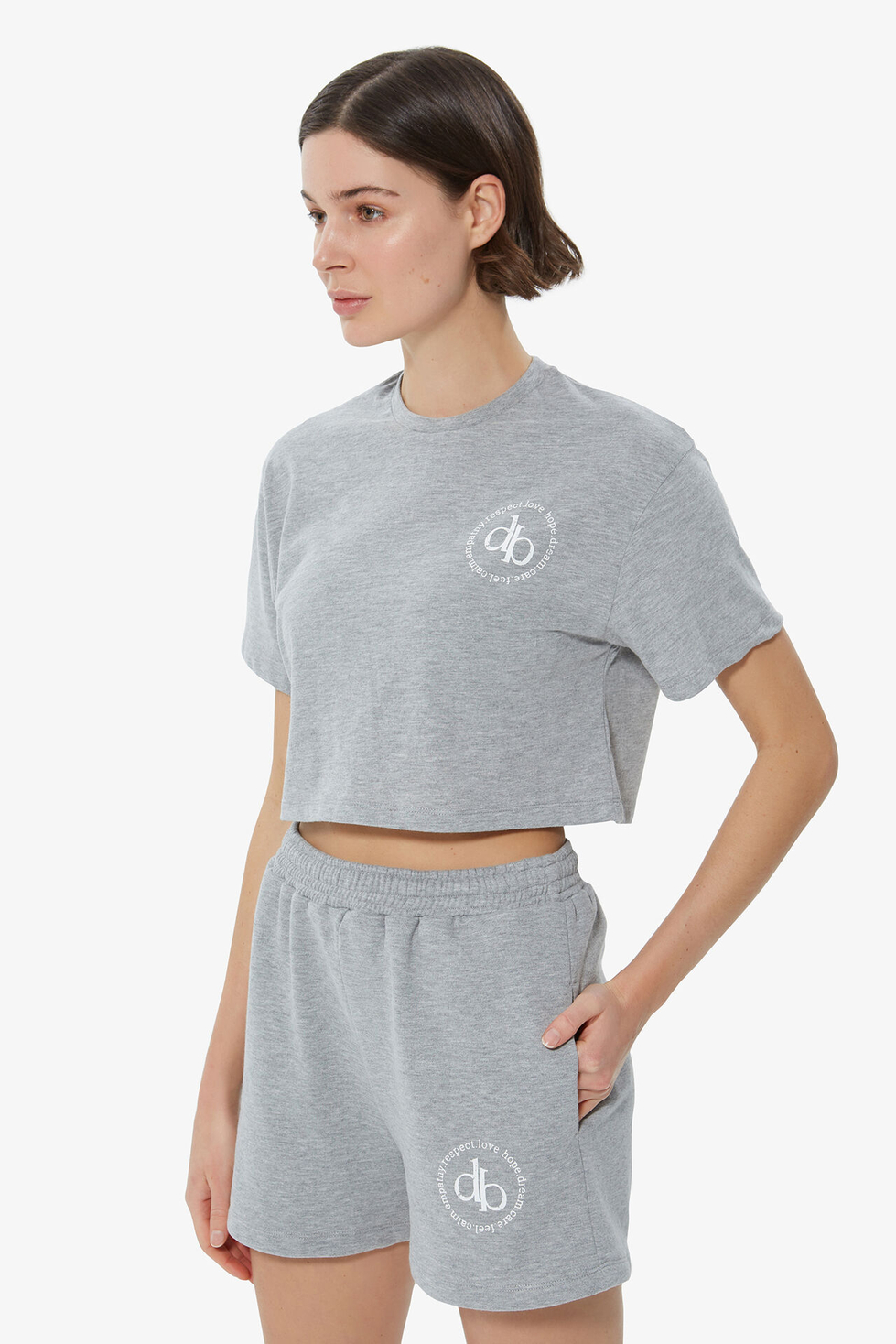T-Shirt Gri Bisiklet Yaka Crop T-shirt