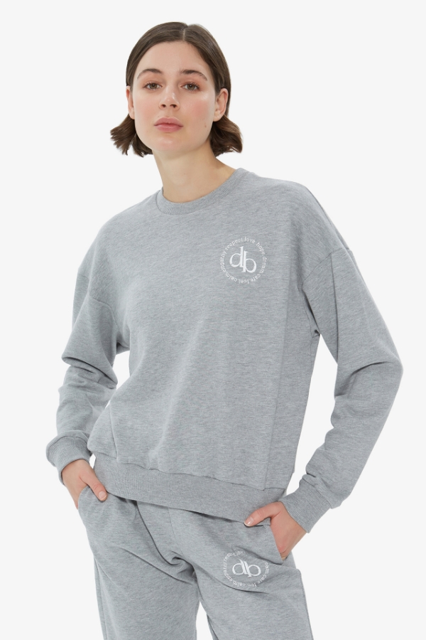 Sweatshirt Gri Bisiklet Yaka Basic Sweatshirt